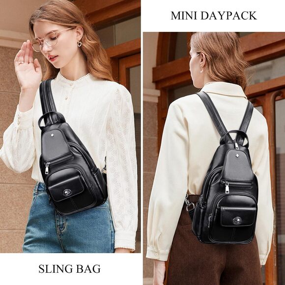 5858 Leather Sling Bag Small Causal Crossbody Purse Chest BackpackO212E main image 8